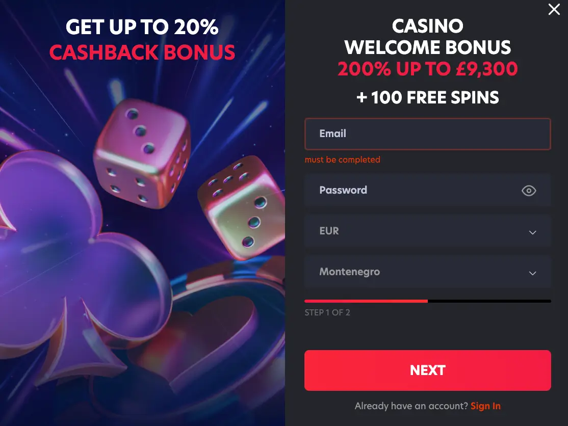 Sign up form with promo offer