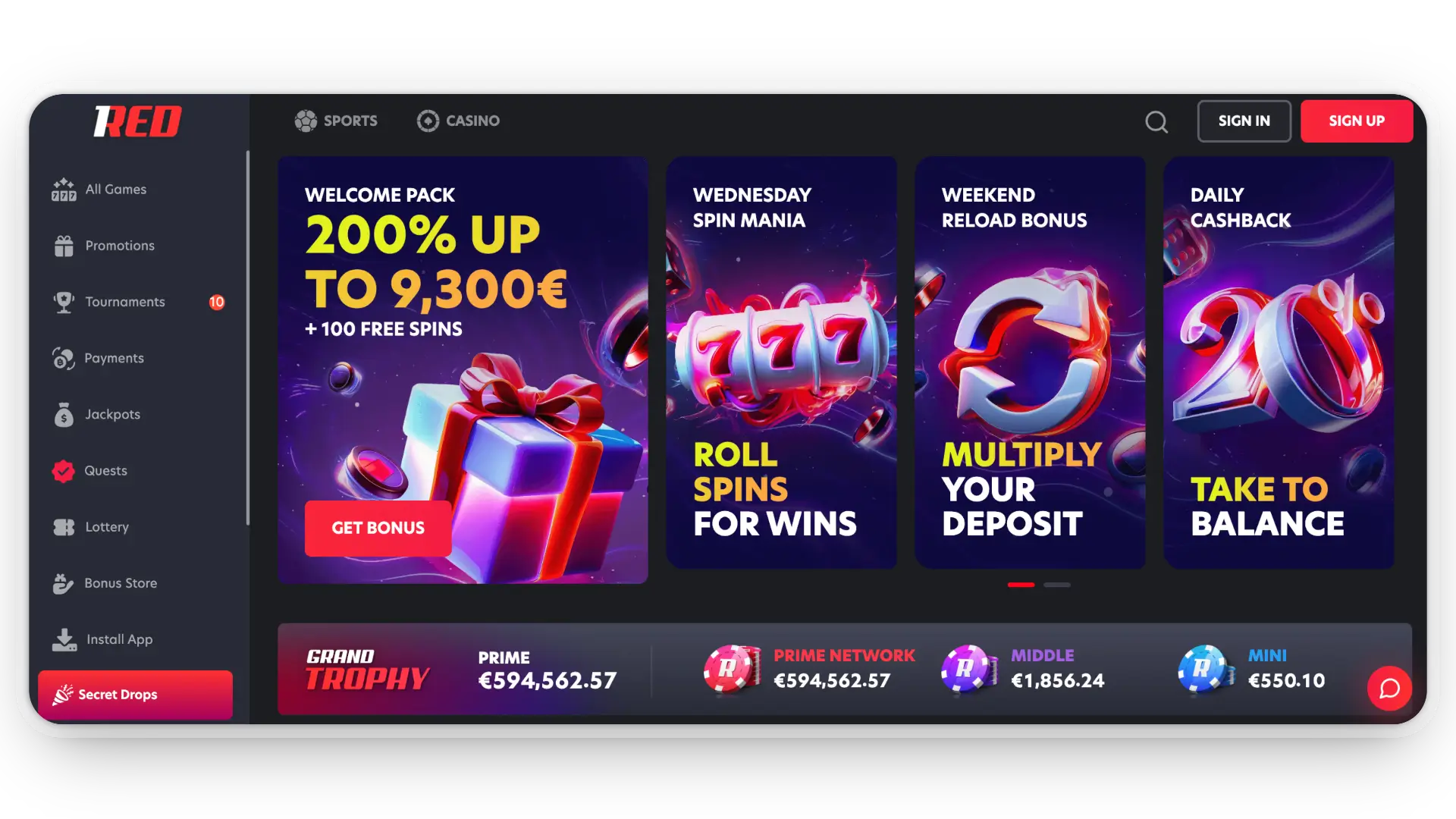 1Red UK casino main page illustration
