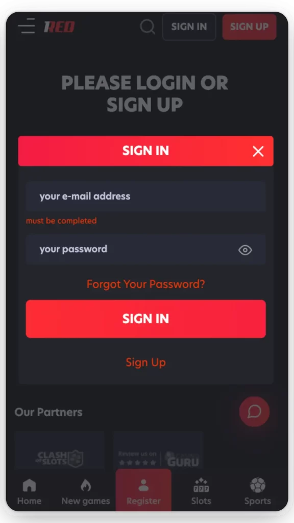 login one red casino online