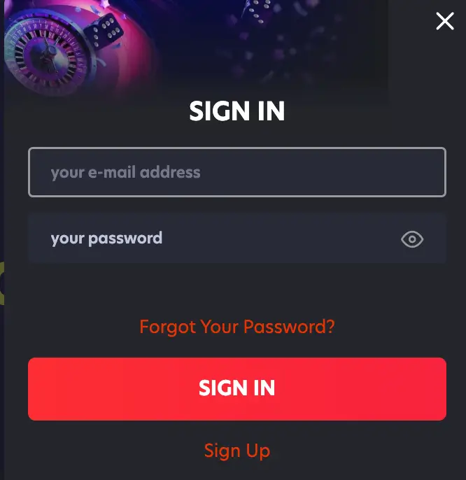 Casino Login form