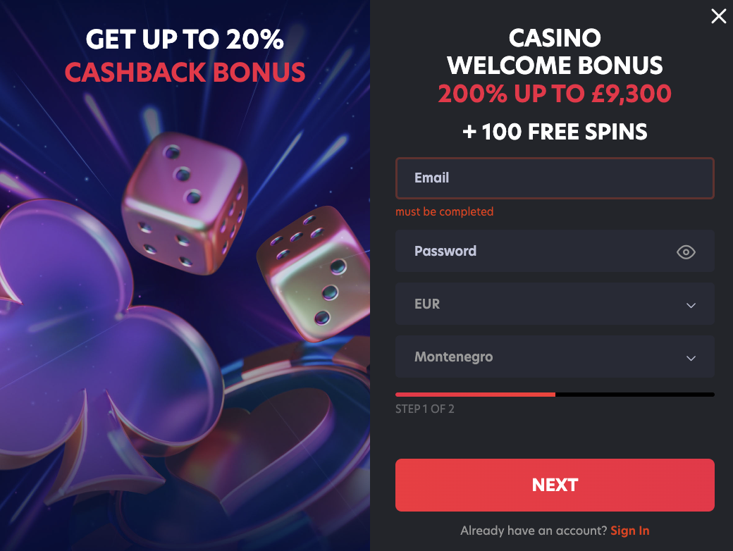 1Red Registration form