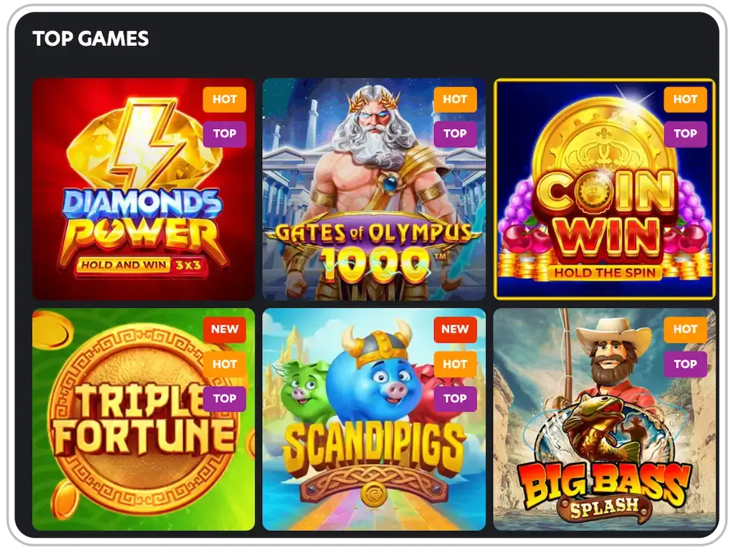 Illustration of Top game section at online casino 1RED